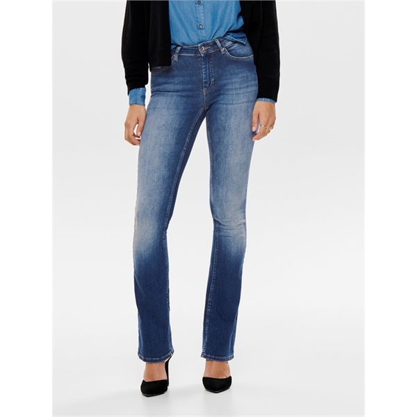 Jeans Elasticizzati Donna ONLY, Vita Bassa, Gamba Larga, Chiusura Zip E Bottone, 99% Cotone 1% Elastan