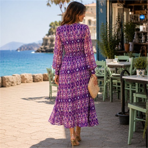 only-onlviva-life-vestito-midi-blu-manica-lunga-paricollo-sostenibile