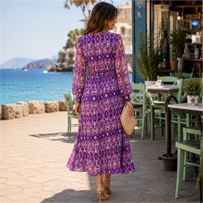 only-onlviva-life-vestito-midi-blu-manica-lunga-paricollo-sostenibile